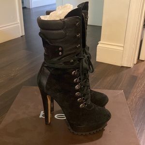 COPY - Black platform suede and leather lace up boots!